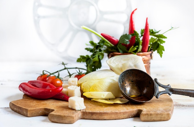 Home cooking scene with fresh ingredients